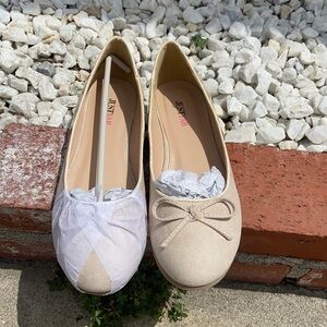 NEW JUSTFAB SORENNE NUDE BALLET FLATS SLIPPERS SZ 8 NUBUCK VEGAN